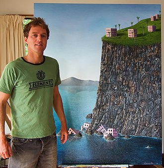 Justin Summerton, standing next to his work "Lemming Syndrome" (2008) Justin Summerton and Lemming Syndrome.jpg