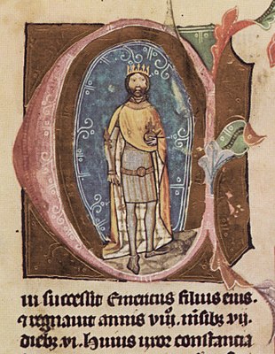 Chronicon Pictum, Hungarian, Hungary, King Emeric, crown, scepter, orb, medieval, chronicle, book, illumination, illustration, history
