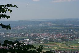 Utsikt över Kirchheim från borgen Teck.