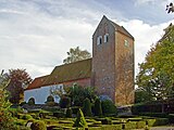 Koed Kirke, Süddjursland – romanische Feldsteinmauern geweißt, gotische Backsteinmauern naturfarben