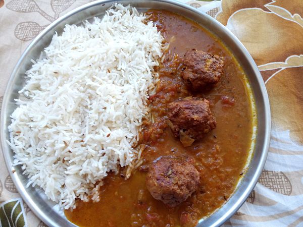 Kofte Chawal from India (vegetarian kofta made with Bottle Gourd), served with rice.