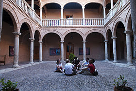 Almagro is member of the cultural programme Ruta Ñ to promote the Spanish language and culture. Photo: Students of Spanish in the Palacio de los Fúcares (Almagro).