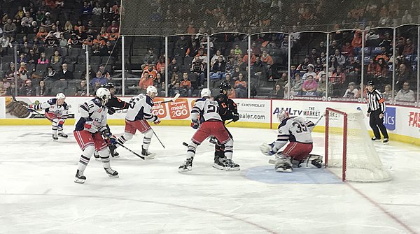 The Lehigh Valley Phantoms host the Hartford Wolf Pack at PPL Center in Allentown, Pennsylvania, December 2019