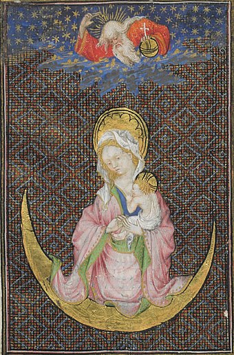Miniature of Madonna on the crescent (Rohan Master, Hours of René of Anjou, 15th century)