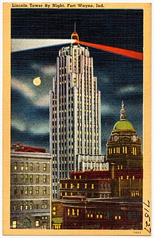 Lincoln Bank Tower, Fort Wayne Lincoln Tower by night, Fort Wayne, Ind (71527).jpg