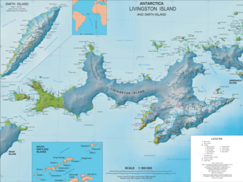 Topographic map of Livingston Island with the bases and base camps on the island Livingston-Island-Map-2010-15.png