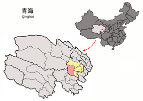 Xinghais läge i Hainan, Qinghai, Kina.