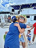 Thumbnail for File:Lt. Jalle Merritt, the commanding officer of the USCGC Myrtle Hazard, embraces Rosemary Blas, ombudsman, as the crew returns to Guam - 230924-G-IA651-5489.jpg