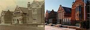 Thumbnail for File:Main School West Face, 1916 and 2012..jpg