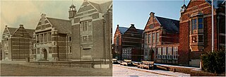 The Main School's West Face. The photo (left) was taken after construction in 1916. The photo (right) was taken in 2012. Main School West Face, 1916 and 2012..jpg