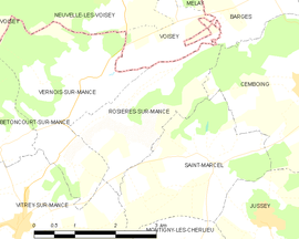 Mapa obce Rosières-sur-Mance