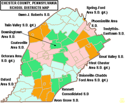 Map of Chester County, Pennsylvania Public School Districts Map of Chester County Pennsylvania School Districts.png
