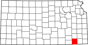 Map of Kansas highlighting Montgomery County