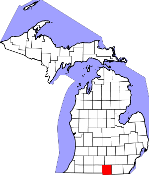 Map of Michigan highlighting Hillsdale County
