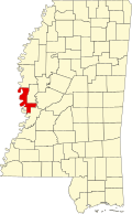 Kort over Mississippi med Issaquena County markeret