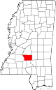 Mapa del estado que destaca el condado de Simpson