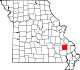 Mapa de Misuri con la ubicación del condado de Madison