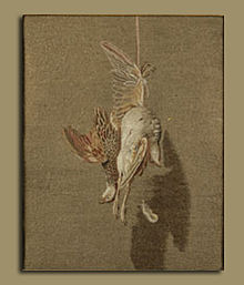 A "needle painting" of a dead bird embroidered by Mary Linwood, exhibited in the Rooms in 1798 Mary-Linwood-1798.jpg