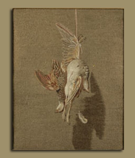 A "needle painting" of a dead bird embroidered by Mary Linwood, exhibited in the Rooms in 1798