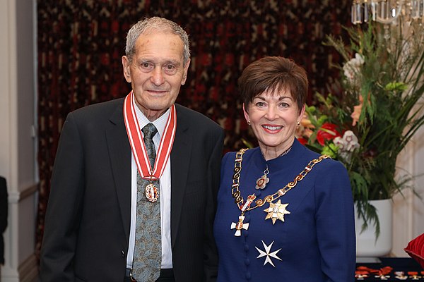Mason (left), after his investiture as a Member of the Order of New Zealand, by the governor-general, Dame Patsy Reddy, at Government House, Wellingto