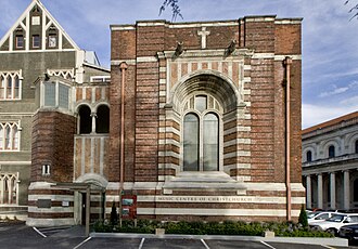 The chapel fronting Barbadoes Street, which was the performance venue of the Music Centre, in 2007 Maurice Till Concert Hall (cropped).jpg