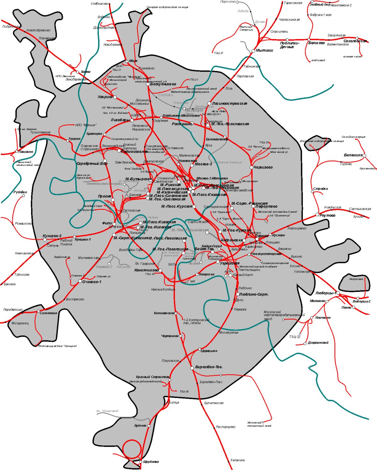 Карта москвы с жд путями