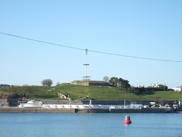 Mount Wise: the modern viewing platform and mast atop the old redoubt