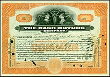 Share of the Nash Motors Company, issued 2 June 1919 Nash Motors Comp. 1919.jpg