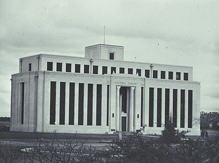 The original National Library building on Kings Avenue, Canberra, was designed by Edward Henderson. Originally intended to be several wings, only one wing was completed and was demolished in 1968. Now the site of the Edmund Barton Building.