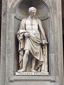 Posthumous 19th century portrait statue of Nicola Pisano at the Uffizi in Florence