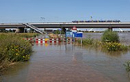 Het Ossenwaardpad naar de Snel-binder tijdens hoog water in de Waal