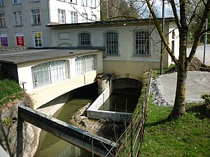 Turbine house and underwater canal (during repairs in 2011)