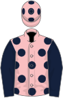 Pink, dark blue spots, sleeves and spots on cap