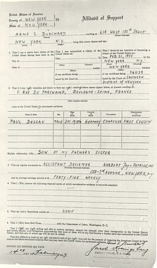 Affidavit seines Cousins Arnd Burchard, Februar 1939 (Quelle: Wikimedia)
