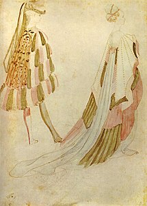 Ridders en dames, ca. 1433-1438, zilverstift en aquarel op perkament, 27,2 × 19,3, Musée Condé (Chantilly), inv. 3r