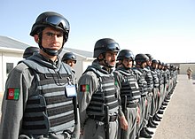 Members of the honor guard for the ANP at the Recruit Training Camp in Kandahar Province. Police in Kandahar.jpg