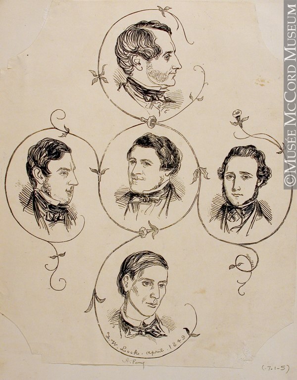 The five gentlemen portrayed are: J. M. Ferres, Editor; H. E. Montgomerie, Merchant; W. G. Mack, Barrister; Augustus Heward, Broker; Alfred Perry, Tra