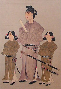 Shōtoku with younger brother (left: Prince Eguri) and first son (right: Prince Yamashiro)[15]