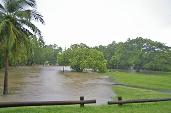 شمالی علاقہ ، آسٹریلیا کے دارالحکومت ڈارون میں شدید مون سون کی بارش اور تیز جوار کی وجہ سے ایک نالے میں سیلاب۔