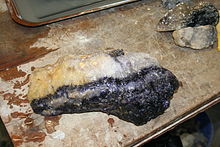 An excavated piece of Blue John Raw Blue John.JPG