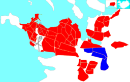 Árbær markerat i blått på en karta över Reykjavik.