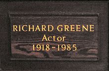 Memorial plaque in St Paul's, Covent Garden. Richard Greene Plaque Covent Garden.jpg