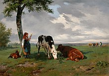 Rosa Bonheur - Une bergère avec une chèvre et deux vaches dans un pré.jpg