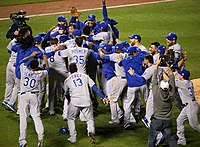 Kansas City's victory celebration after Game 5 of the 2015 World Series Royals Celebrating Winning the 2015 World Series.jpg