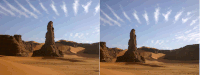Stejná scéna vyfotografovaná dvěma způsoby, vpravo s důrazem na třetiny