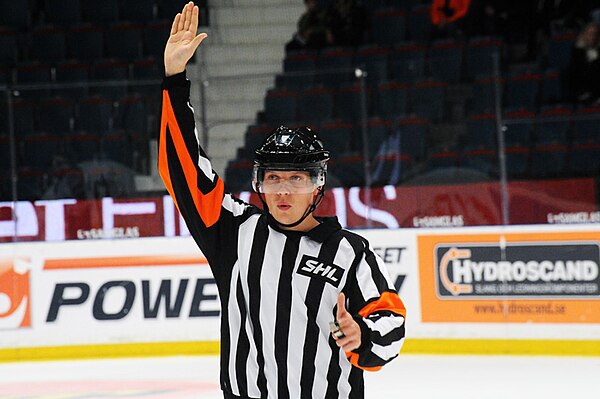 A referee in a SHL-game at Hovet in Stockholm.