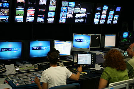 The production-control room for Sky Italia's news channel Sky Sport24 (August 2008).