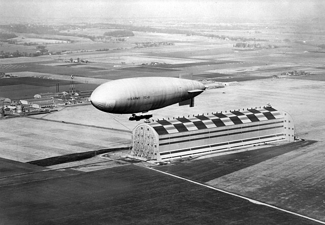 TC-6 Airship over Scott Field airship hangar, 1925