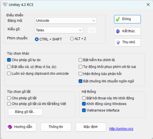 Unikey 4.3 RC5 trên Windows 11