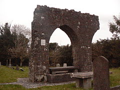 Remains of the monastic site of Saint Seachnall, Domhnach Seachnaill, from which the town's name derives